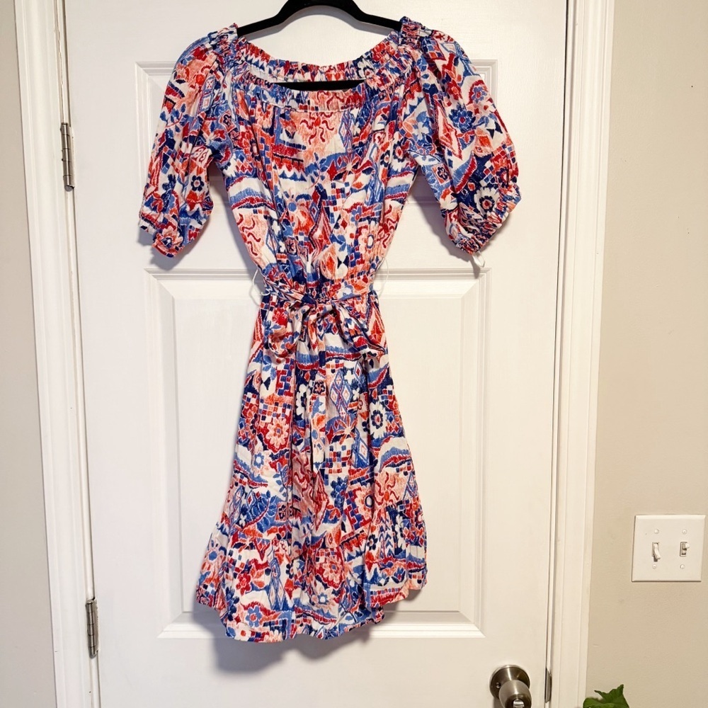 Loft Scribble Ruffle Off The Shoulder Mini Dress. - Picture 5 of 9